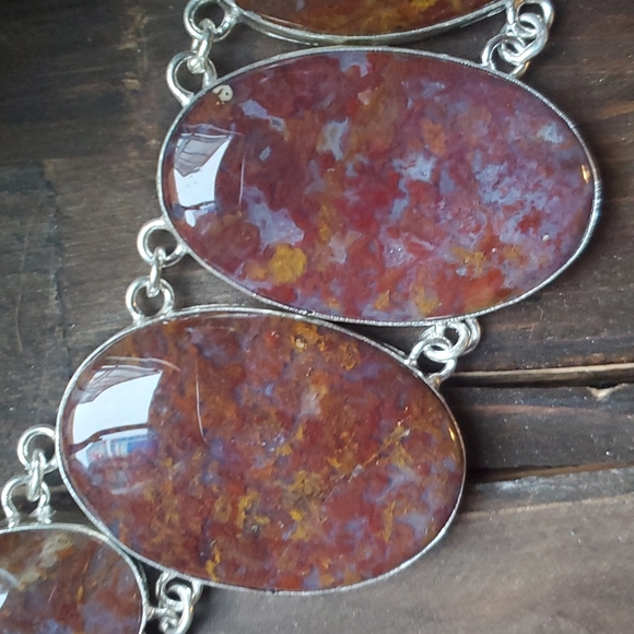 New Oversized Seam Agate 925 Silver Statement Necklace. - Picture 3 of 13